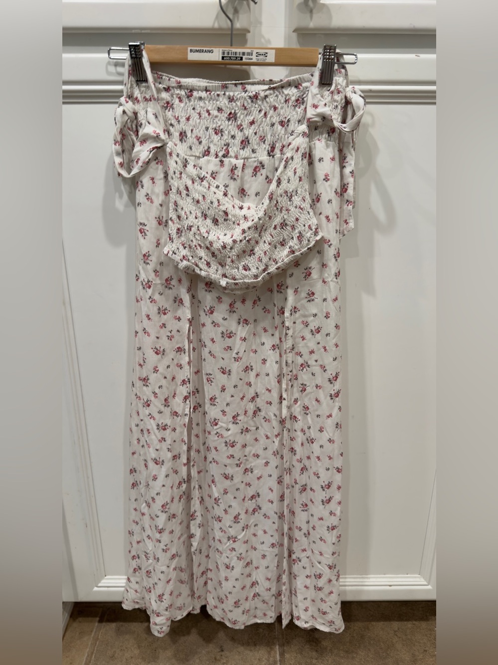 Floral Smocked Maxi Skirt with Tie Straps Top set